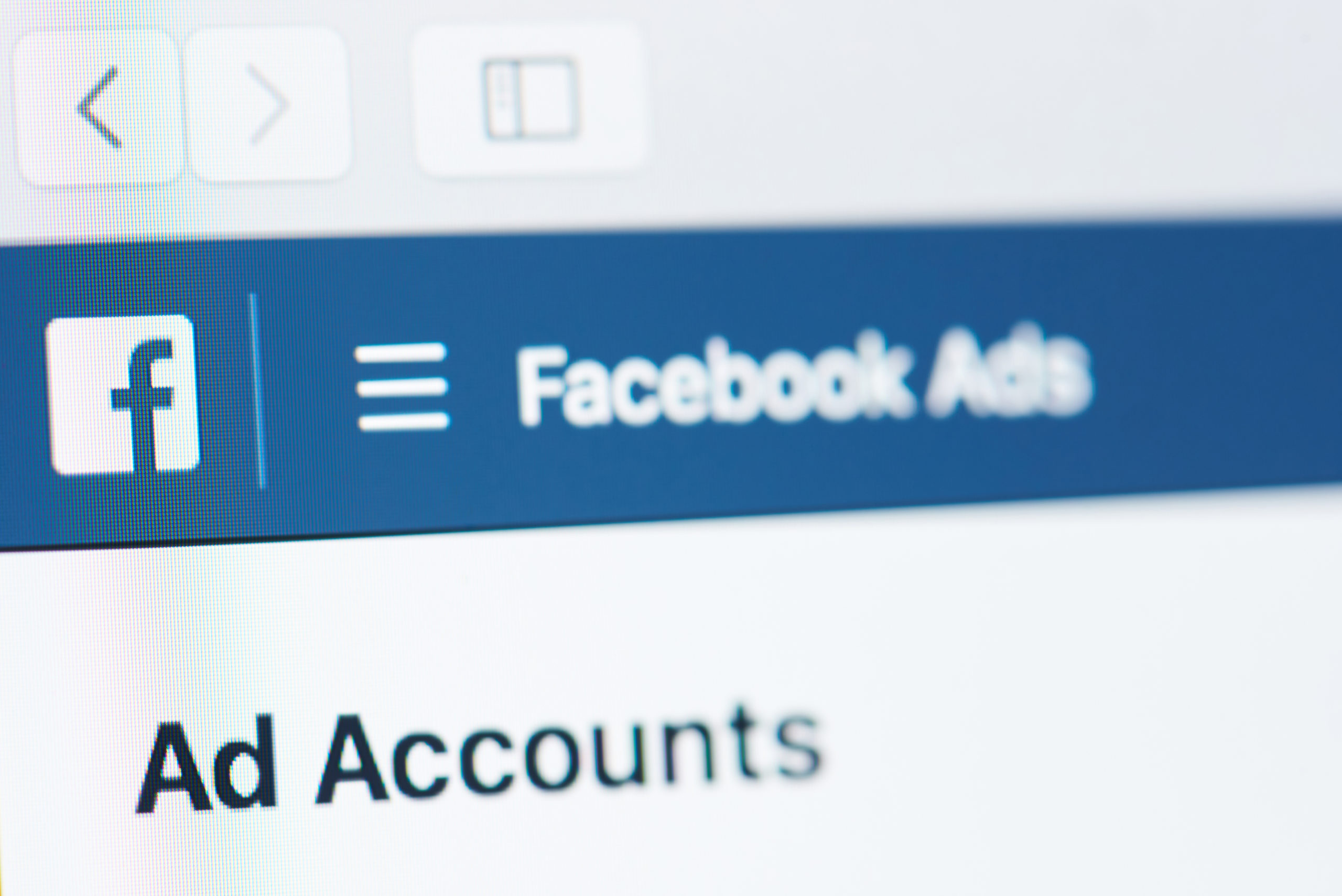 Facebook ads account on laptop screen close-up